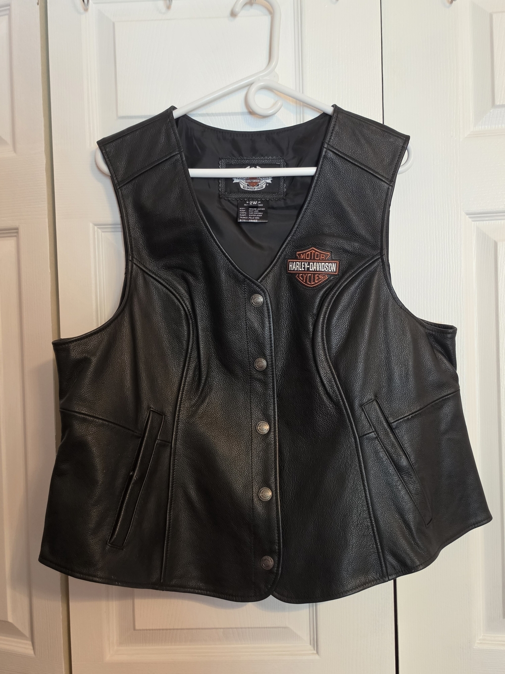 Harley-Davidson Black Women’s Leather Vest with Embroidered Patch